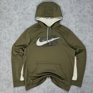 Nike Therma-Fit army green sportswear graphic fleece hoodie mens Large